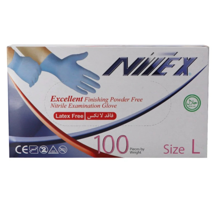 دستکش یکبار مصرف نیتریل مدل Nitex سایز L بسته 100عددی